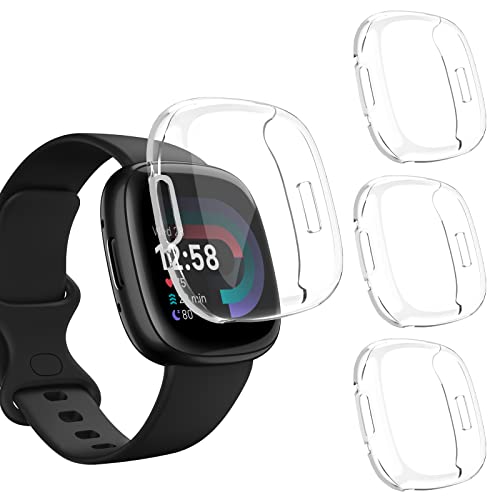 Vancle 3-Stück Schutzhülle Kompatibel mit Fitbit Versa 4/Fitbit Sense 2 Schutzfolie Hülle, TPU Ultradünner Vollschutz Gehäuse Schutz Hülle für Versa 4/Sense 2 (Transparent x 3)