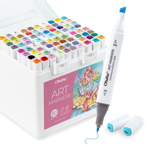 Ohuhu Alkohol Marker, 80 Farben Double Tipped Marke Stifte + 1 Blender