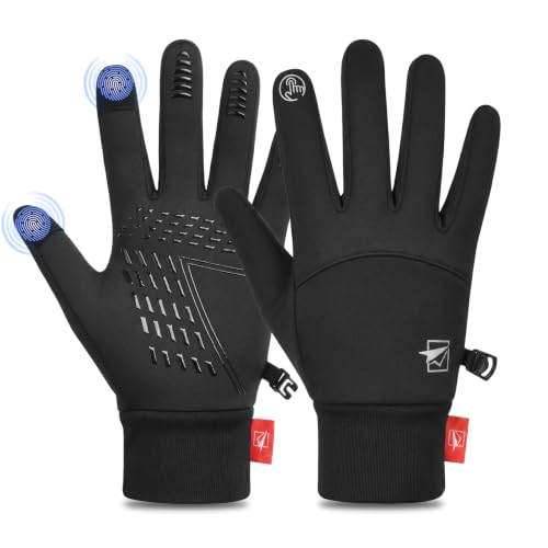 Cevapro Fahrradhandschuhe Warme Winterhandschuhe Wasserdichte Touchscreenhandschuhe Winddichte Laufhandschuhe Rutschfeste, Schwarz, L