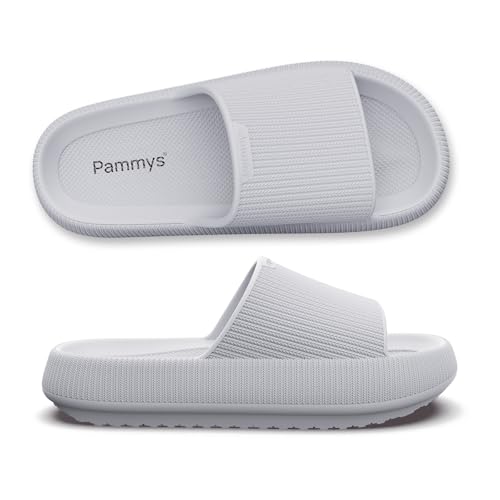 PAMMYS Originals Damen-Sandalen - Bequeme Sommer-Slides aus 100% Eva - Vegan & BPA-Frei - rutschfeste Badelatschen für Strand, Stadt, Garten & Pool - Grau - Größe 40/41