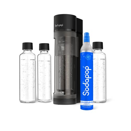 Sodapop Wassersprudler Logan Starterset mit CO₂-Zylinder und 3x Glasflasche, Matt Schwarz, Höhe 42,6 cm