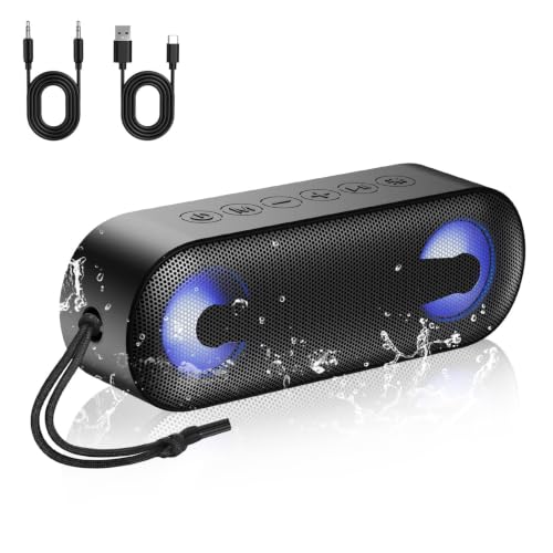 IKT Bluetooth Lautsprecher mit Licht,30W Duale Bass-Treiber,30H Stunden Akkulaufzeit,Bluetooth 5.4,IPX7,TWS Paarung,AUX,TF Karte,Tragbare Musikbox für iPhone/Samsung/Android,Geeignet Outdoor/Party