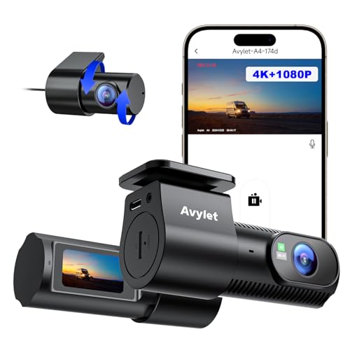 Avylet 4K+1080P Dashcam Auto Vorne Hinten, 5GHz Wi-Fi/APP Mini Dual Auto Kamera,1,5″ IPS, Unterstützt Externes GPS-Modul, Parküberwachung, Super Nachtsicht, WDR, 170°Weitwinkel, G-Sensor, Max 256GB