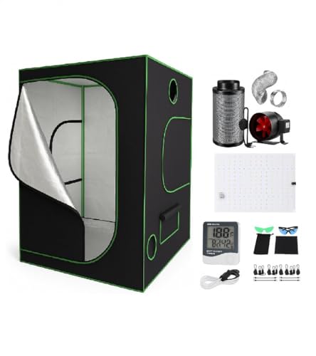 PACKSAUS® Hydro 600D Growzelt 100x100x200cm Anzucht Komplettset: Umfassendes LED Grow Tent Kit, inkl. Belüftungssatz für den Indoor-Anbau-Gewächshaus