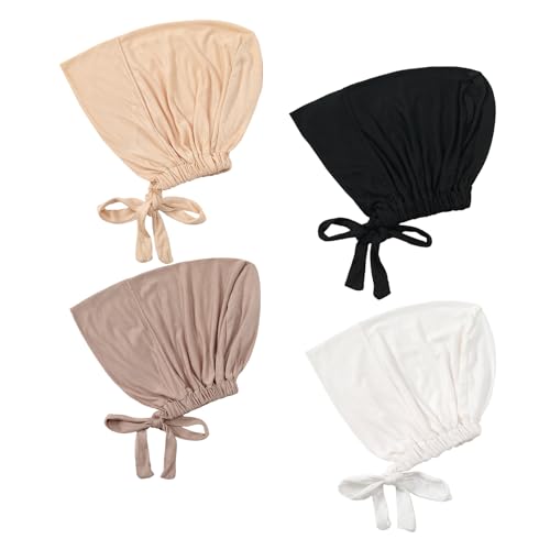 4 Stück Hijab Kopftuch,Islamische Muslimische Frauen Abaya Damen Turban Undercap Geschenke Set,Sommer MäDchen Christian Islam Muslim Gebetskleidung Kopfbedeckung für Women Chemo KopftüCher Mütze