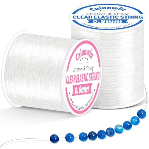 Caianwin 200M Elastisches Band für Armbänder 0.6mm und 0.8mm 100m/Spool Elastische Schmuckfaden Set, Armband Schnur Transparente Schmuckfaden für Armbänder Basteln Schnüre & Fäden