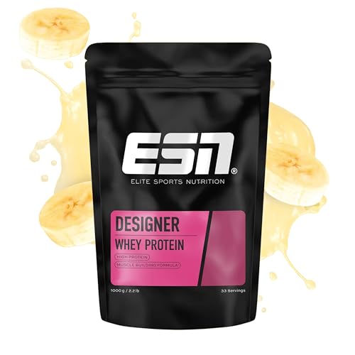 ESN Designer Whey Protein Pulver, Banana, 1 kg, bis zu 23 g Protein pro Portion, ideal zum Muskelaufbau und -erhalt - made in Germany