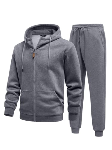 JMIERR Jogginganzug Herren Gefüttert Casual Hoodie Zweiteiler,Grau XXL
