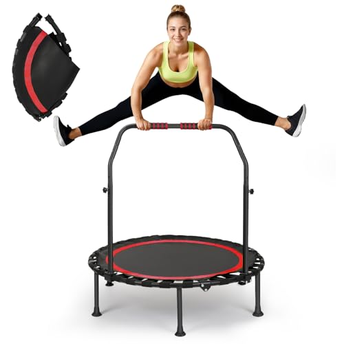 FitnessTrampoline,101cm Mini-Trampolin,Tragkraft 200 kg, tragbares Übungs-Rebounder-Trampolin mit verstellbarem Schaumstoffgriff (Rot)