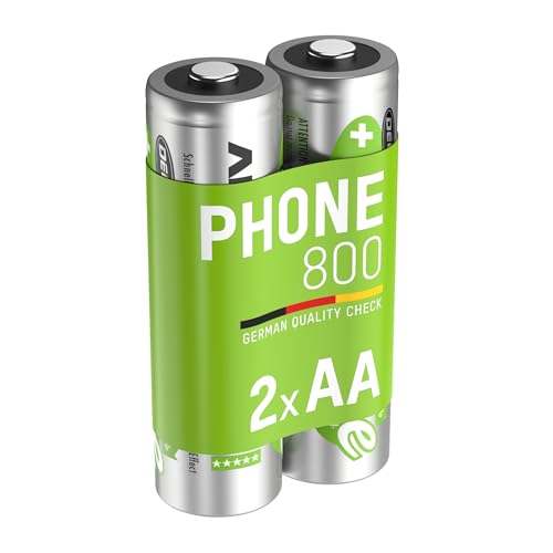 ANSMANN Akku AA Mignon 800 mAh 1,2V NiMH für Schnurlostelefon 2 Stück - Wiederaufladbare Batterien mit geringer Selbstentladung maxE - Akkus ideal für DECT Telefon schnurlos - Rechargeable Battery