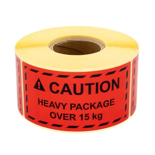 MD Labels Warnetiketten auf rolle 100x50mm CAUTION Heavy package over 15kg 500 Stück- Paketaufkleber für Amazon Vendor & FBA Fulfillment Paketaufkleber