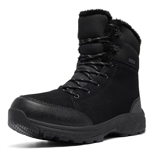 SHULOOK Winterschuhe Herren Wasserdicht Warm GefüTtert Rutschfest Winterstiefel Licht Outdoor Schneestiefel Geeignet für Camping, Freizeit, Wandern (Schwarz EU 41)