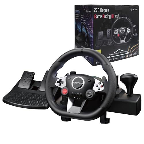 DuLingKer PC Lenkrad mit Pedalen und Schaltung, 270° Gaming Lenkrad für PC/PS4/Switch/PS3/Xbox One/Xbox 360/Android TV, Racing Wheel PC mit Schaltwippen, Vibrationen Feedback