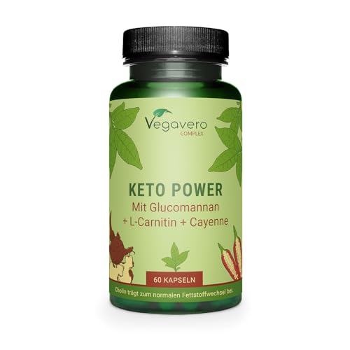 Keto-Power | Hochdosiert mit Glucomannan, Apfelessig, Cholin und L-Carnitin | Vegan & Ohne Zusätze | 60 Kapseln | Deutsche Produktion von Vegavero