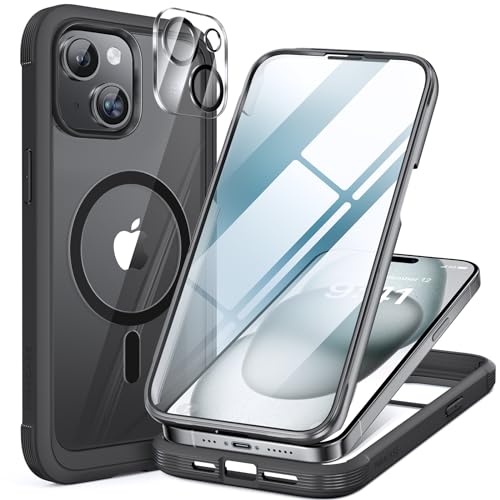 miracase Vollschutzhülle für iPhone 15, Magsafe, Schwarz