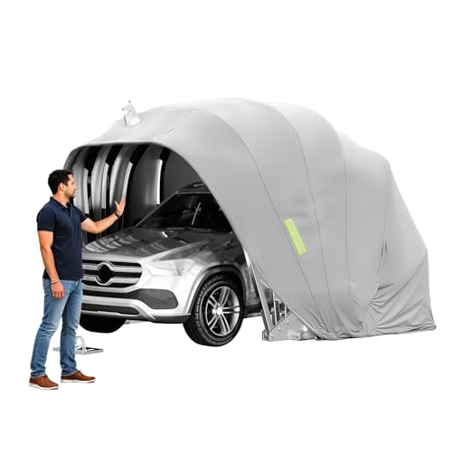 ACLFF Halbautomatische Faltgarage Auto, Mobile Carport aus Edelstahl, Abschließbar, Kälte Regenfest für SUV Pick-up, Dunkelgrau