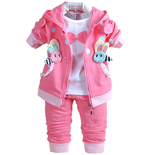 Yao 6M-3Jahre Baby Mädchen Kleidung Set 3 Stück Langärmliges T-Shirt Hoodie Jacke und Hose(heißes Rosa,6-12Monate)
