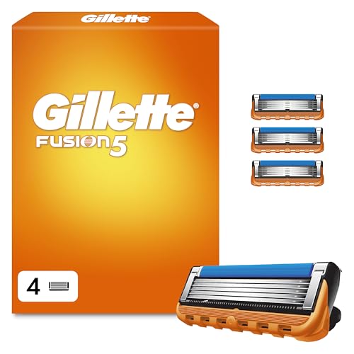 Gillette Fusion 5 Klingen Herren, 4 Original Rasierklingen, Orange - Für Nassrasierer mit Größerem Gleitstreifen für Ein Sanftes Gleiten Und für Eine Unglaublich Gründliche Und Komfortable Rasur