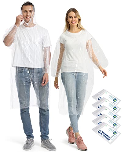 Opret 5 Stück Durchsichtig Regenponcho Damen Herren, Wasserdicht Regenschutz Regencape mit Tunnelzug Kapuze und Elastische Manschette, Leichtgewichts Regen Poncho Transparent