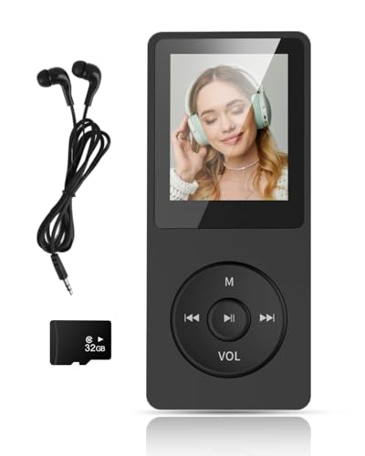 Bluetooth 5.0 MP3 Player mit 70 Stunden Wiedergabezeit, 32GB Speicher, Verlustfreier Klang, HD Lautsprecher, Sprachrekorder, 1,8 Zoll TFT-Bildschirm, AUX Unterstützung