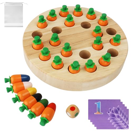 ZUSUZU Montessori Memory Karotte Holz Spielzeug für Spiel Lernspiele ab 3 4 5 6 Jahre Mädchen und Jungen, Verbessert das Gedächtnis und die Farbwahrnehmung, Geschenk für Geburtstage Weihnachten