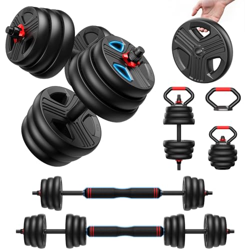 FEIERDUN 10kg-40kg Hanteln Verstellbar 2er Set, 5-in-1 Hantelset Dumbbell Set, Langhantel, Kettlebell, Liegestützständer für Ganzkörpertraining, Krafttraining für Männer und Frauen
