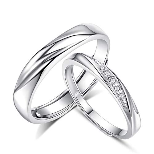 Josfeva Damen & Herren Paar Partnerringe 925 Sterling Silber Offen Verstellbare Versprechen Verlobungsring Hochzeitsring Band Ring mit Weiß AAAAA Zirkonia Geschenk für Frau Mann Freundin Freund