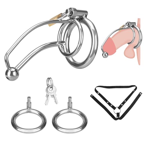 Premium Keuschheits-Kombi-Set: Peniskäfig mit Metall-Katheter & Anti-Rutsch-Gürtel | Cock Cage Chastity Belt für Männer | Medizinischer Edelstahl + Atmungsaktiver