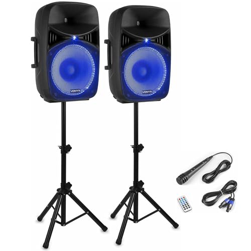 Vonyx VPS152A, 1000W Aktivlautsprecher Bluetooth, PA Lautsprecher Boxen Aktiv Ständer, 1x Mikrofon, PA Anlage Komplettset, 15 Zoll, USB, MP3, DJ Boxen, DJ Set Komplett, Partybox