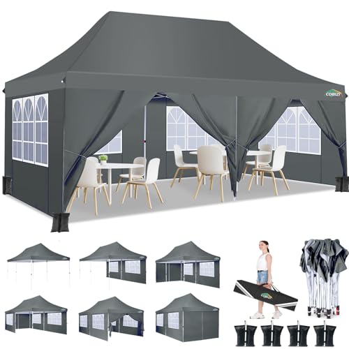 3x6m Pavillon, COBIZI Faltpavillon 3x6 Wasserdicht Stabil mit 6 Seitenteilen,Upgrade-Hochdach und Tragetasche, Gartenpavillon Partyzelt für Garten, Party, Festival, Hochzeit, UV80+