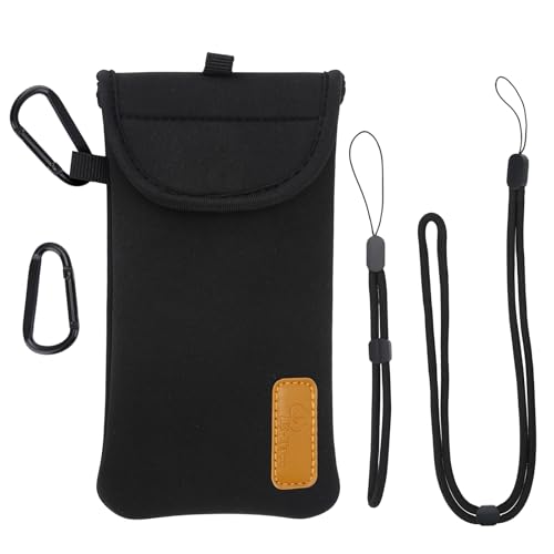 DOB SECHS Handysocke, Neopren-Handytasche mit 2 Karabinern, Umhängeband und Handschlaufe, für Wandern und Reisen, passend für Handys bis 16,5 cm (6,5 Zoll)