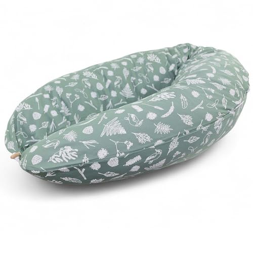 HOBEA-Germany Stillkissen 190 cm x 76 cm XXL Lagerungskissen Schwangerschaftskissen für Baby und Erwachsene Seitenschläferkissen Stillkissen mit Bezug aus Bio Baumwolle (Wald)