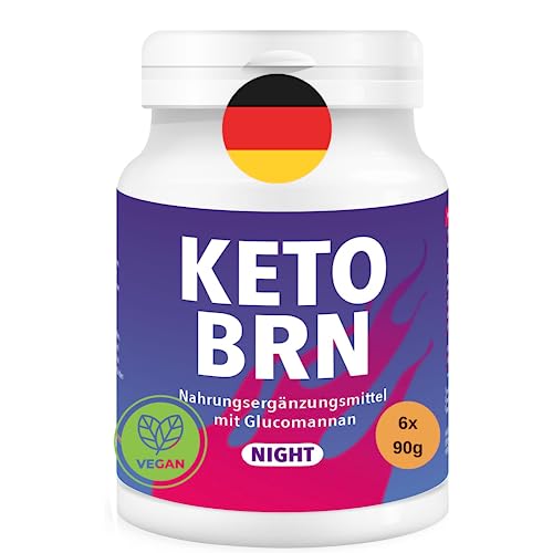 KETO BURN NIGHT - Koffeinfrei mit Glucomannan & Chrom aus Deutschland | Unterstützt den Stoffwechsel | 90g entsprechen ca. 180 Kapseln (6x 90g)