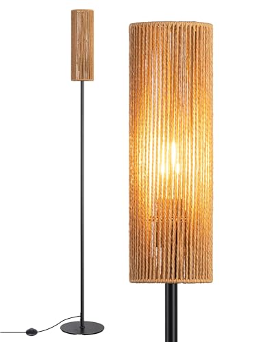 EDISHINE Stehlampe Wohnzimmer, LED Stehleuchte mit Lampenschirm aus gewebtem Seil, Stehlampe vintage 2700K, Boho Stehlampe E27 für Schlafzimmer, Kinderzimmer oder Ecksofa, Höhe 165 cm