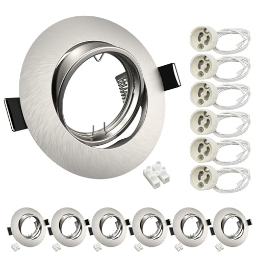 Wondlumi 6er Set LED Einbaustrahler Rahmen GU10 Einbauleuchten Schwenkbar LED Spots 230V Edelstahl Gebürstet Einbauspots Rund Deckenspots inkl. Fassung für GU10 Brine