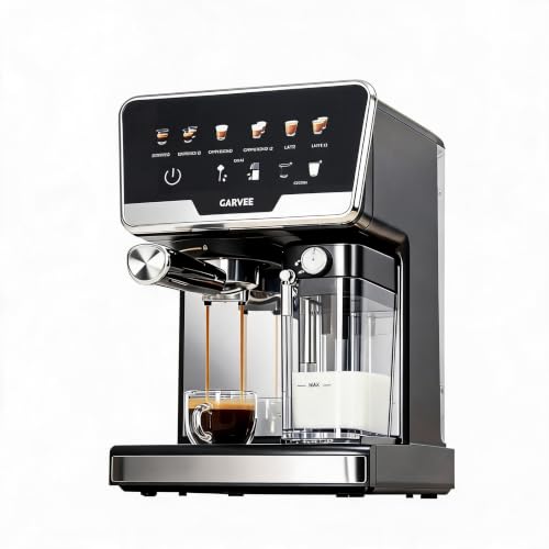 Garvee 20 Bar Siebträgermaschine & Kaffeevollautomat – Doppelboiler, automatischer Milchaufschäumer, One-Touch Cappuccino & Latte, 1450W, 2L Wassertank, 500ml Milchtank, 6 Programme, schnelle