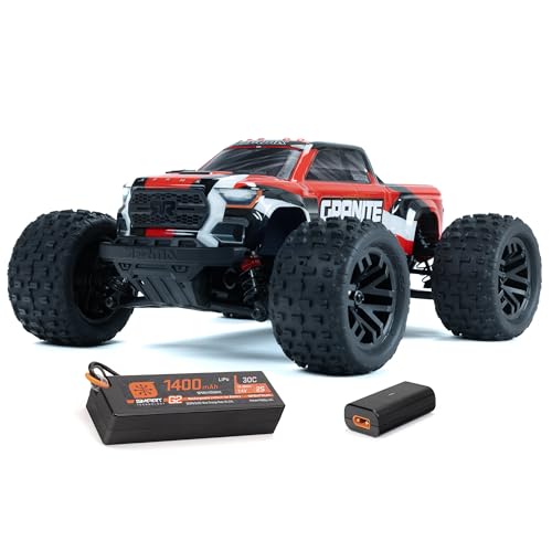 ARRMA Granite GROM Ferngesteuertes Auto, RC Auto 1/18, Bürstenmotor über 30 km/h, inkl. Akku und Ladegerät, Rot