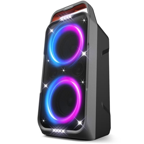 Foxdawn 240W Party Bluetooth Lautsprecher, lautem Stereosound, Musikbox Bluetooth Groß Partybox, Natür Super Bass,20H Akku, LED-Lichtshow, BT5.3, Speaker TF/AUX/MIC&GTR für Party, Backyard
