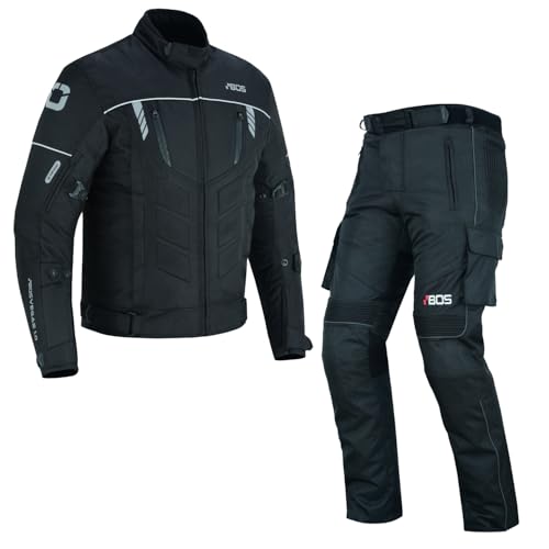 BOSmoto Motorradkombi Textil 2-teilig mit CE Protektoren – Motorradjacke und Motorradhose für Herren,Wasserdichte Motorradjacke mit Hose,Herren Motorradkombi Textil (BLACK, 4XL)