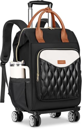 Ytonet Rucksack mit Rollen Damen, Business Trolley mit Abnehmbarem | 2 in 1 Trolley Rucksack mit Rollen, 15,6 Zoll Trolley Laptoptasche mit Rollen, Rucksack Rrolley für College, Business, Reisen