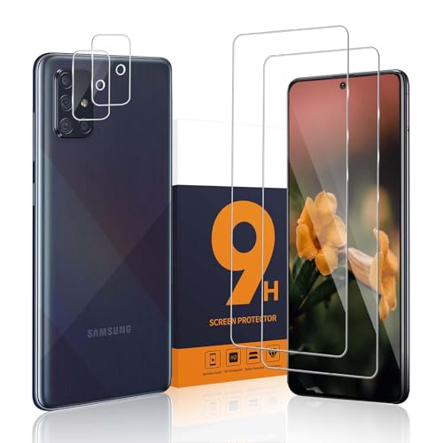 Carantee 2 Stück Schutzfolie für Panzerglas für Samsung Galaxy A71 5G, +2 Kameraschutz, 9H Härte, 2.5D Kante Schutzglas, Blasenfreie, Sensitive Touch, Ultra-Klar Samsung A71 Displayschutzfolie