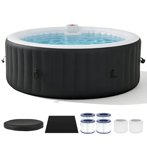 Nordivale Aufblasbarer Whirlpool 208x208cm, Schwarzer In-Outdoor Whirlpool für 4-6 Personen, 1800W Heizung & 130 LuftMassagedüsen, Inkl. Abdeckung & Filter, Ideal für Garten und Terrasse Bubble Spa