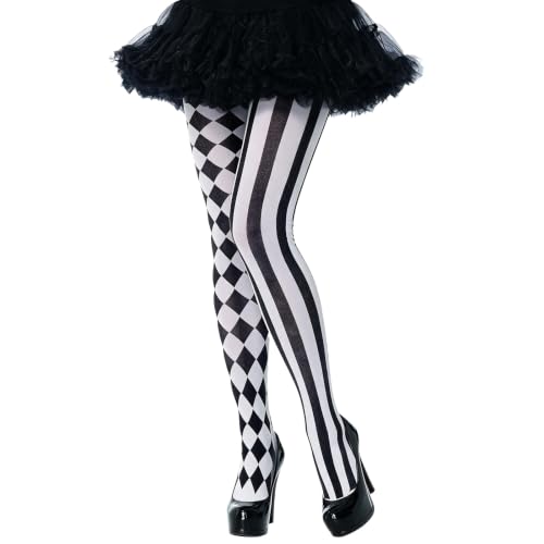 Schwarz Weiß Gestreifte Strumpfhose Damen Striped Tights Clown Kostüm Zubehör Karneval Halloween Party Verkleidung Accessoires