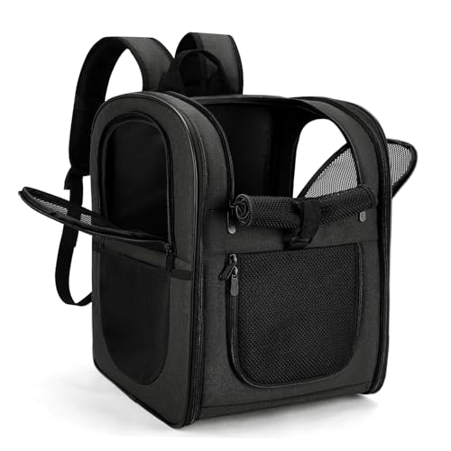 apollo walker HundeRucksack und KatzenRucksack für Kleine Haustiere(Belastbarkeit 2-15kg) - Gepolsterter Rückenstütze Hundetasche Atmungsaktiver Netz-Tierrucksack für Wandern, Reisen, Schwarz