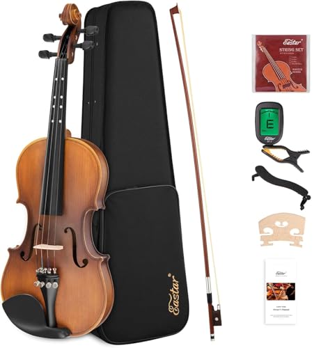 Eastar 4/4 Violinenset in voller Größe, matte Violine für Anfänger und Erwachsene mit Hartschalenkoffer, Schulterstütze, Bogen, Stimmgerät und zusätzlichen Saiten