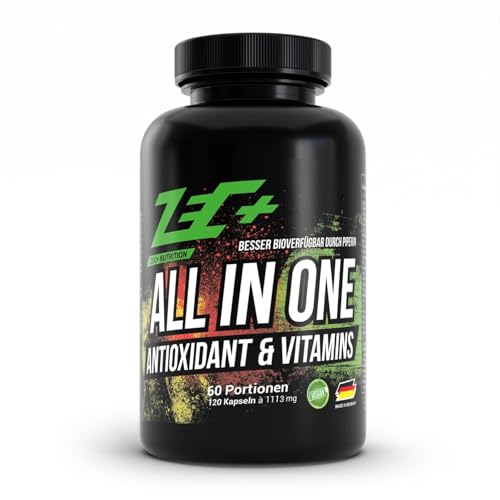 Zec+ Nutrition ALL in ONE Antioxidantien & Vitamine - 120 Kapseln, Multivitamin-Präparat mit Kombination aus Vitaminen, Mineralstoffen, Spurenelementen und OPC-Traubenkernextrakt, Made in Germany