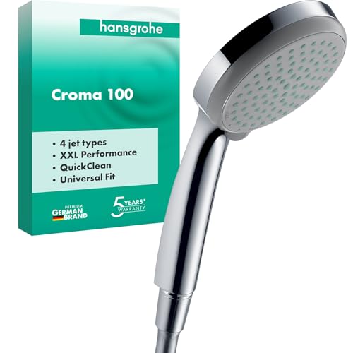 hansgrohe Croma 100 - Duschkopf, Handbrause mit 4 Strahlarten, runde Duschbrause (100 mm), Brausekopf mit Antikalk-Funktion, Chrom, 28535000