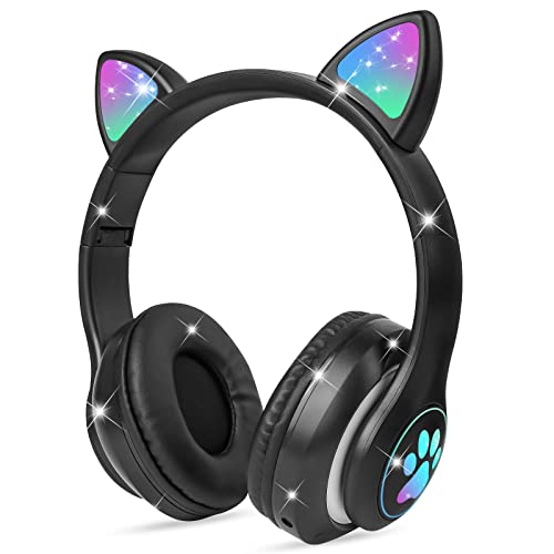 AXFEE Kopfhörer Kinder, Kinderkopfhörer Bluetooth mit Katzenohren, Schwarz