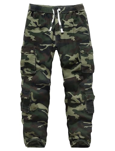 APTRO Herren Cargo Hose Camouflage Hose Elastische Taille Arbeitshose Lange Baumwolle Leichte Hose mit 8 Tachen LT42 Camo Grün L