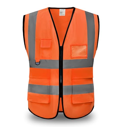 YUANVEST Sicherheitswesten Warnweste,Hohe Sichtbarkeit Reflektierende Sicherheitsweste,2-Zoll Reflektierende Streifen Hohe Sichtbarkeit Weste,Erfüllt ANSI/ISEA Standards(Orange-L)